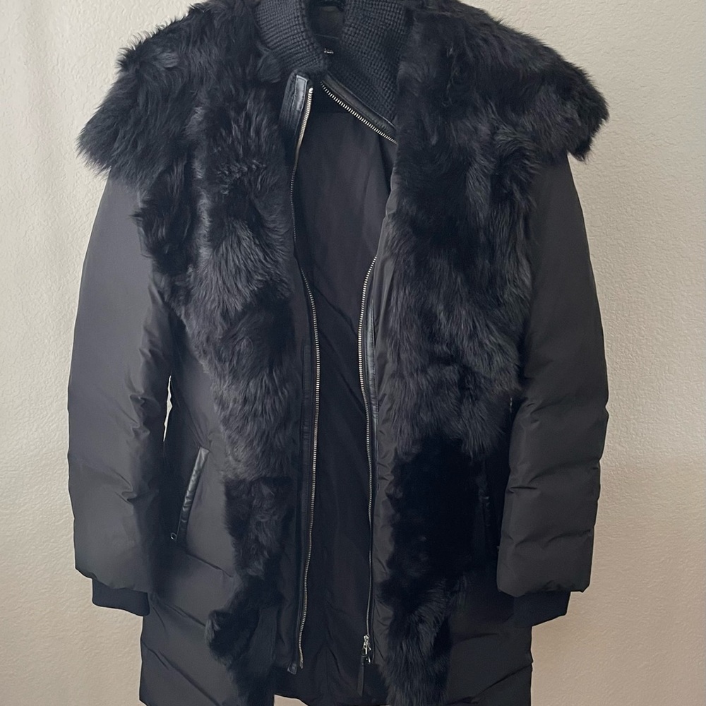 Mackage Black Adora Puffer Coat  with Lamb Shearling Fur Detail Size  L